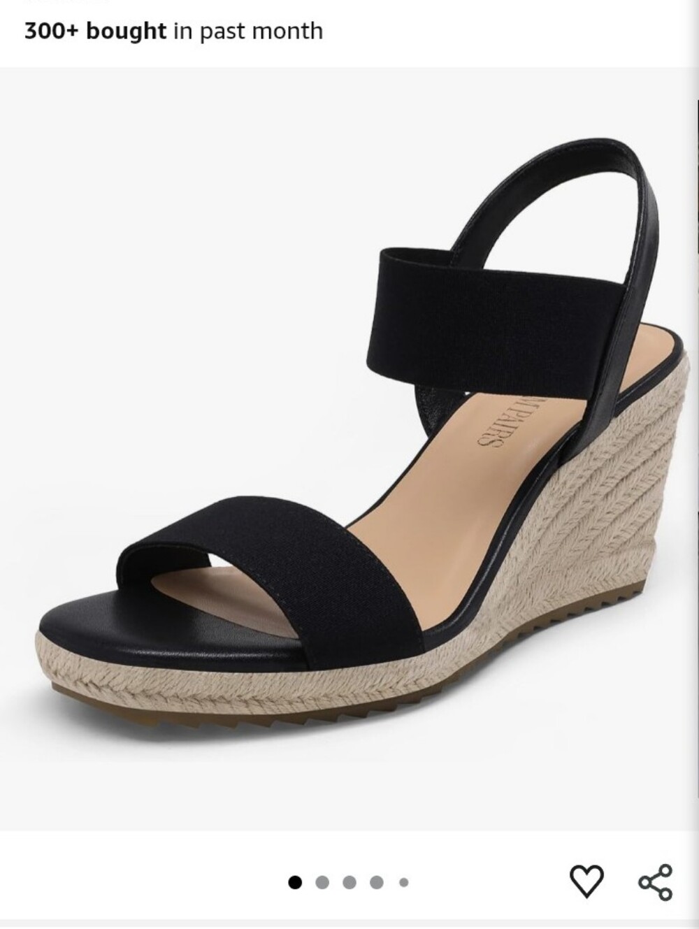 Dream Pairs Black Elastic Strap Espadrille Wedge Sandal